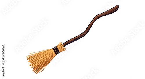Whimsical witch's broom with wooden handle, ready for magical Halloween adventures with fantasy appeal and unique artistic style