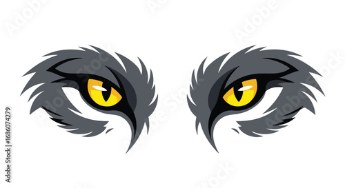Intense Gaze: Stylized Feline Eyes with Sharp Details and Captivating Yellow Iris, a Vector Graphic Artwork, isolated on white backdrop