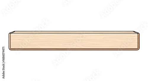 A Rectangular Wooden Plank Illustration with Fine Grain Details Representing Lumber and Woodworking Materials for Carpentry Projects