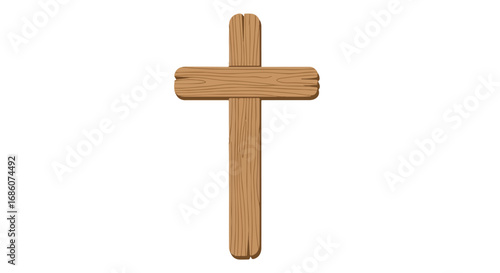 Rustic wooden cross rendered with distinct wood grain and a simple design evoking traditional symbolism