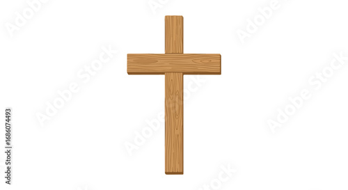 Minimalist wooden cross illustration conveying faith, religion, and spiritual significance with a clean design isolated on a white background