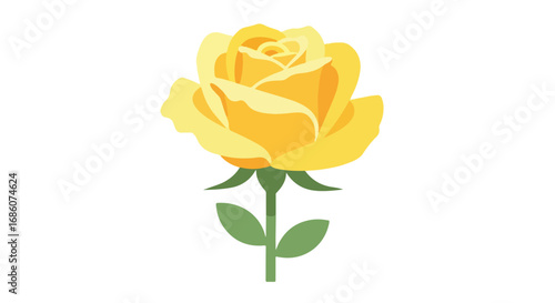 Illustrative depiction of a yellow rose with a clean aesthetic for graphic design projects, providing a cheerful and vibrant botanical element