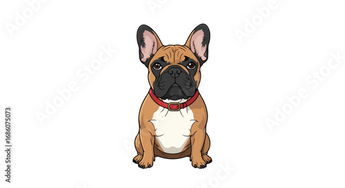 Illustration of a charming French bulldog puppy with a red collar in a sitting position conveying cuteness and charm ideal for children's content or