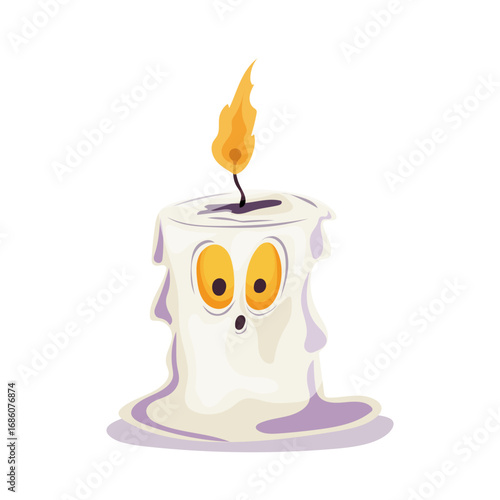 Vector illustration of a melting candle with a spooky face and flame. Great for Halloween cards, posters, stickers, labels and seasonal packaging