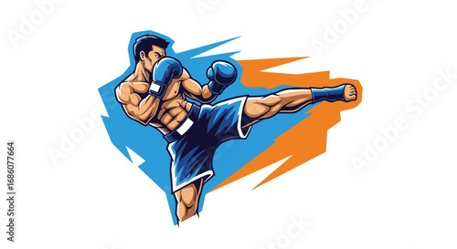 Dynamic Illustration of a Martial Artist Executing a Powerful Kick Technique, demonstrating athletic skill and intensity within a stylized composition