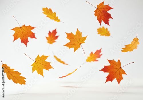 AI-generated realistic images of floating autumn leaves and foliage.