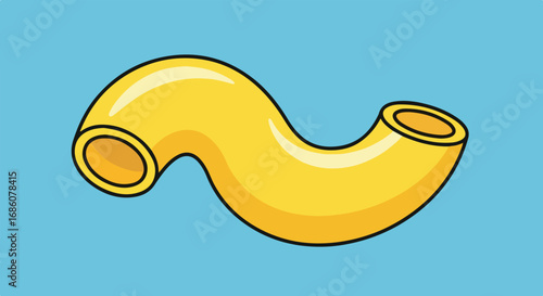 Stylized macaroni illustration on light blue backdrop emphasizing the simplicity and playful depiction of a single piece of pasta in a graphic format