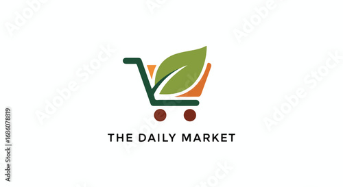 Organic Shopping Cart Logo Concept for Businesses and E-commerce Ventures Emphasizing Fresh, Natural Products and Sustainable Practices with