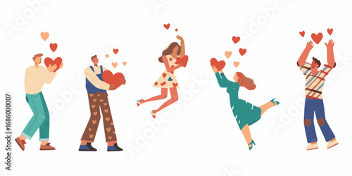 Diverse group of people celebrating love and sharing hearts with joy and excitement