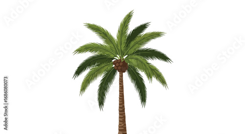 Digital Illustration of a Lush Palm Tree Against a Clean White Backdrop Creating a Sense of Tropical Serenity