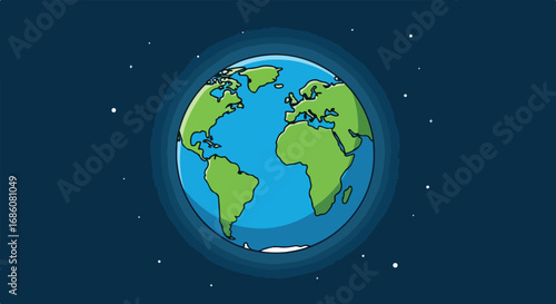 illustration of earth in space highlighting the planet's continents and oceans with a starry background emphasizing global environment and planetary