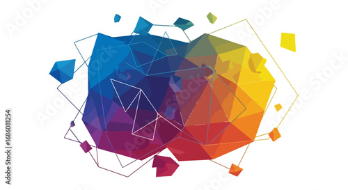 Abstract geometric composition blending vibrant colors and dynamic polygonal patterns in a modern digital art style perfect for creative design