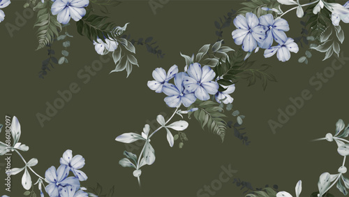 Floral seamless pattern features clusters of watercolor illustrations of Cape...