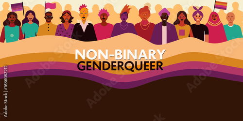 Schilderij op canvas Diverse group of non binary and genderqueer people celebrating identity and prid