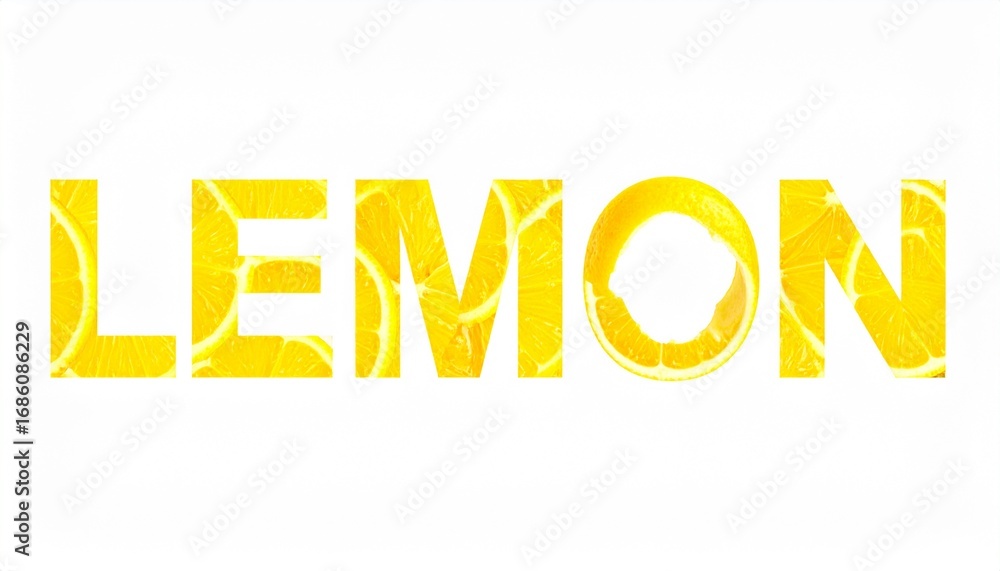 Fototapeta premium Vibrant lemon slices form the word LEMON, offering a refreshing burst of citrus imagery.