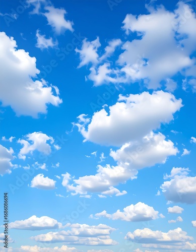 Bright blue sky with fluffy white clouds