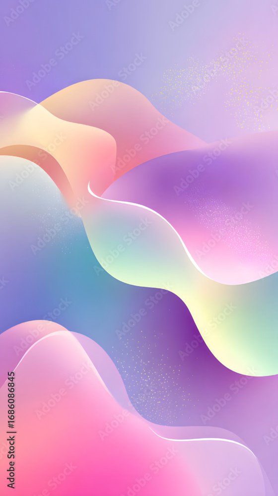 Fototapeta premium Abstract fluid waves with a soft pastel gradient.