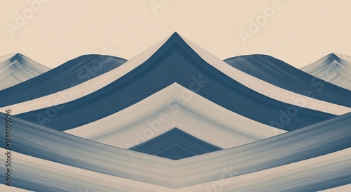 Symmetrical Mountainscape: Blue and Beige Abstract Peaks and Val
