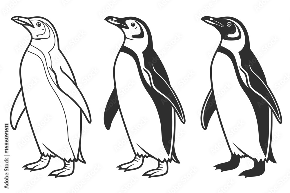 Naklejka premium Three penguins in profile animal bird