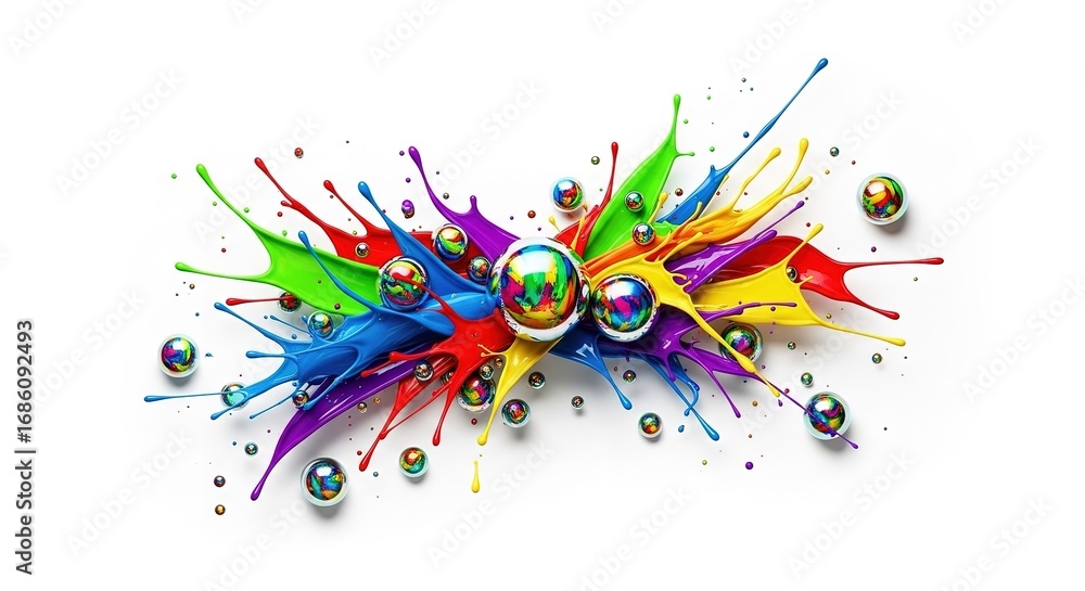 Fototapeta premium Vibrant Rainbow Paint Splashes with Colorful Glass Beads