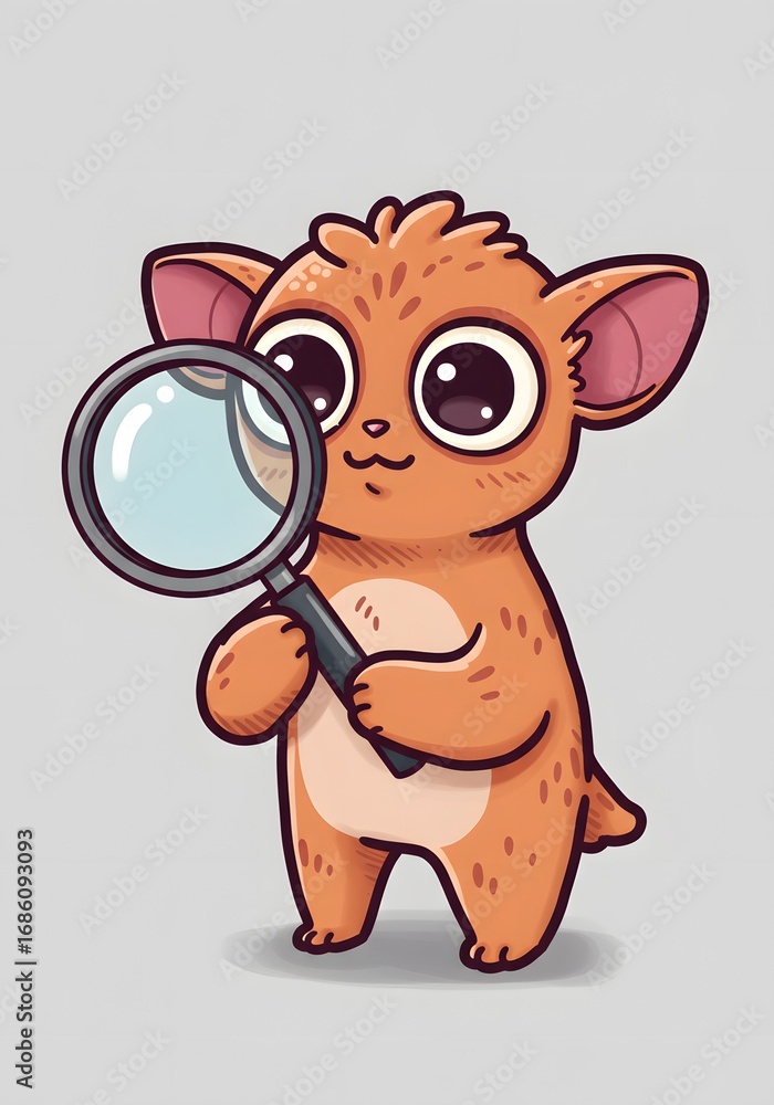 Fototapeta premium Cute Cartoon Creature with Magnifying Glass