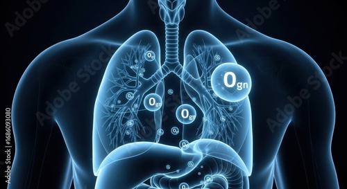 Human lungs anatomy X-ray style visualization