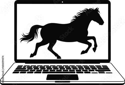 Silhouette of a horse on a laptop computer screen