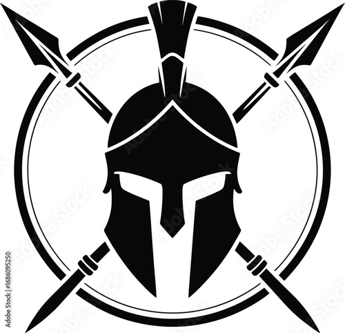 Spartan helmet with crossed spears silhouette design