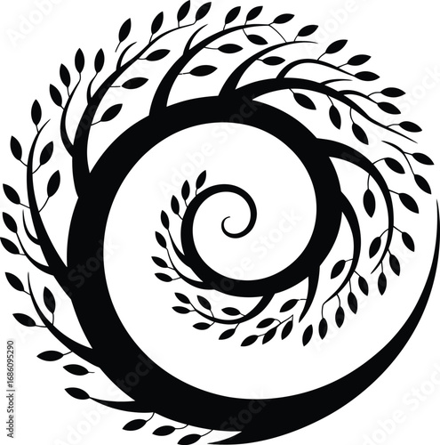 Intricate spiral tree of life design silhouette
