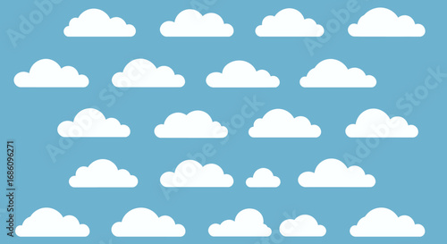 Vector seamless pattern of white clouds on a light blue sky, perfect for backgrounds, textures, and design projects, available as a high-resolution PNG file.