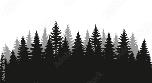 A vector illustration depicts a dense forest of evergreen trees against a clear sky, creating a serene and natural scene perfect for backgrounds and designs.
