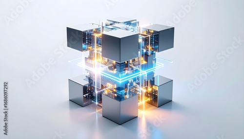 A modular quantum processor sculpture with geometric blocks interlinked by light beam 