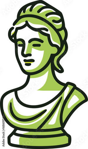 A green bust sculpture of a woman, showcasing intricate details and elegant features.