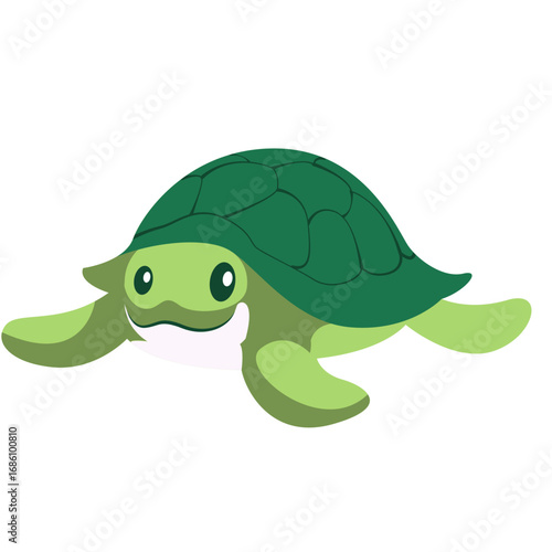 2d illustration cartoon turtle swimming happily with green shell. Perfect for sea life, children’s books, nature designs, rural, or playful concepts.
