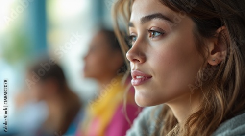 Wallpaper Mural long term student goals concept. Thoughtful woman with blurred background in a casual setting. Torontodigital.ca