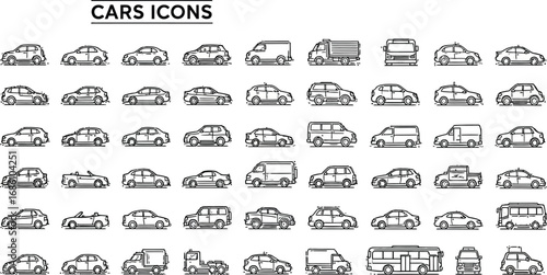 Discover a diverse collection of clean, modern car icons perfect for any transportation or automotive project