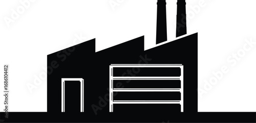 Bold factory silhouette graphic offering stark contrast and industrial appeal to any modern design project