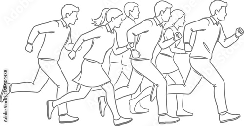 Diverse business team energetically running forward together toward success in a dynamic motion