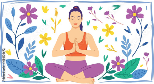 Find inner peace with mindful meditation and beautiful floral background for yoga studio promotions