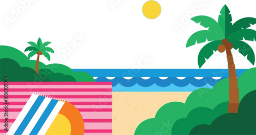 Relax on a sunny beach with palm trees and blue ocean views for summer vacation inspiration