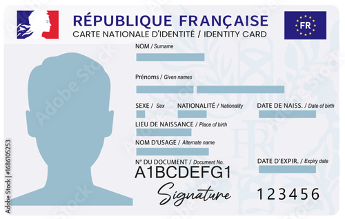 French National Identity Card isolated on white background.