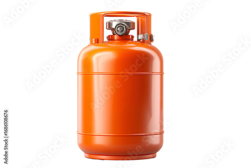 Glossy Orange Propane Cylinder with Safety Valve, Front View, Isolated on Transparent Background.png
