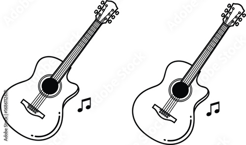 Acoustic guitar illustration, music instrument drawing, line art style, musical note icon, artistic design, sound symbol, vector artwork, melody