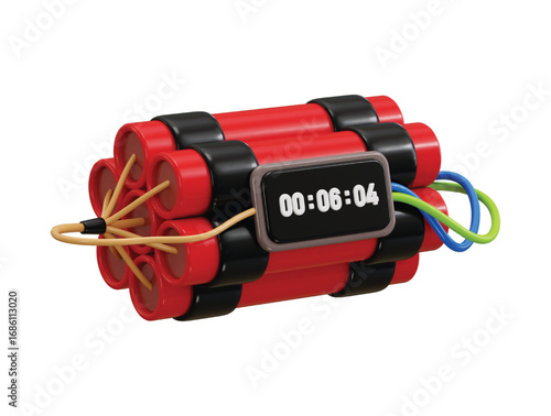 Dynamite bomb with clock timer icon 3d render concept of dynamite sticks and detonator with fuse icon for gaming icon vector illustration