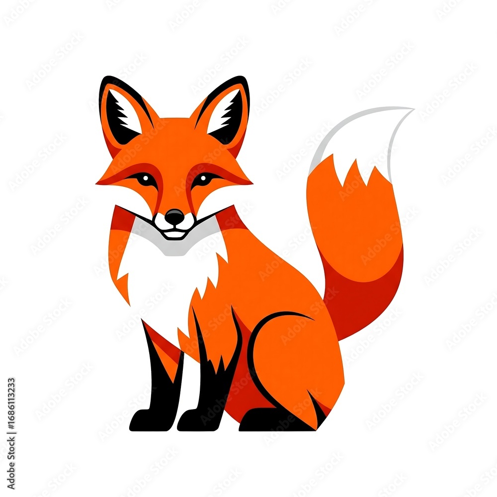 Fototapeta premium Cute and Friendly Red Fox Sitting on a White Background.