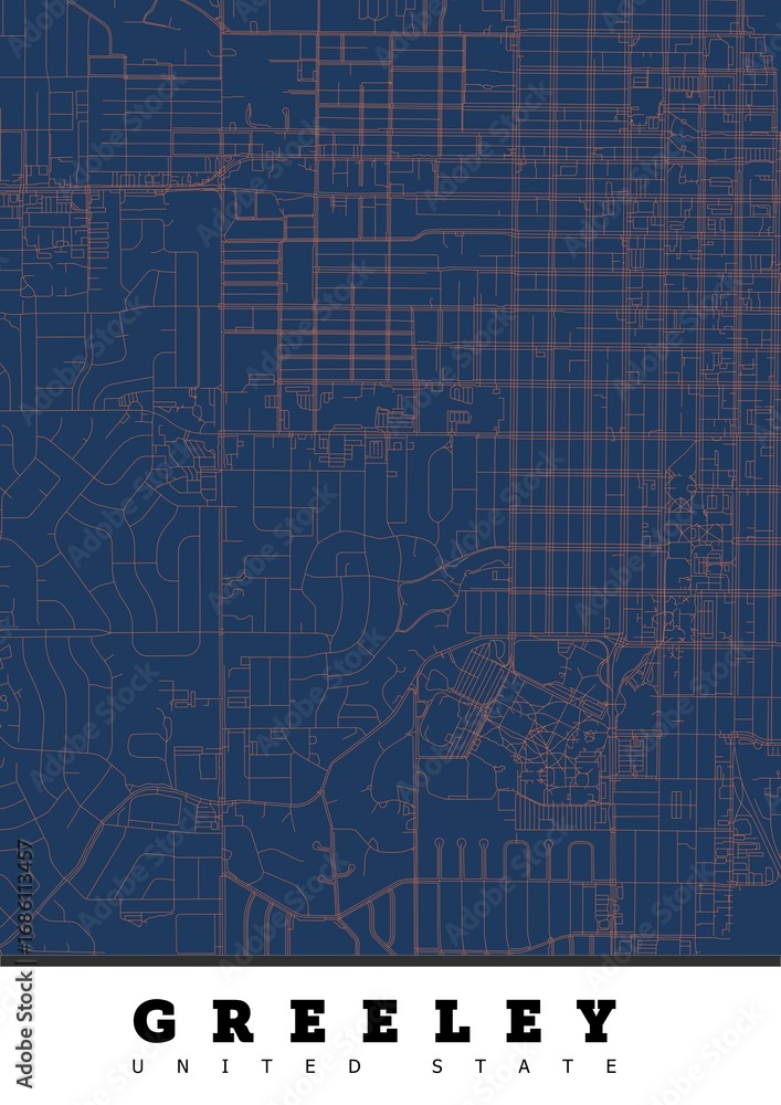 Obraz premium Greeley City Highway Map Poster with Blue Background 