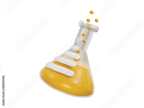 Chemical flask icon 3d render concept of experiment chemical reaction glass flask icon vector illustration