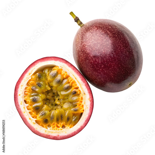 Passion Fruit: Whole and Halved, Isolated on White Background on transparent background