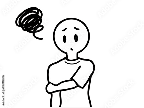 腕の痛みに困っているキャラクターのイラスト（黒）