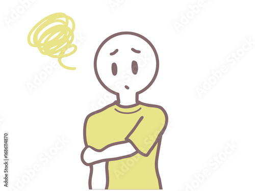 腕の痛みに悩む人物の黄色線画イラスト